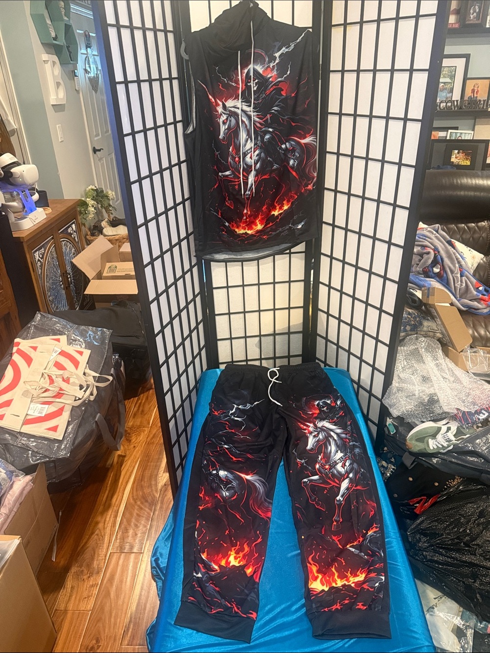 Black Fiery Horse Graphic Joggers by